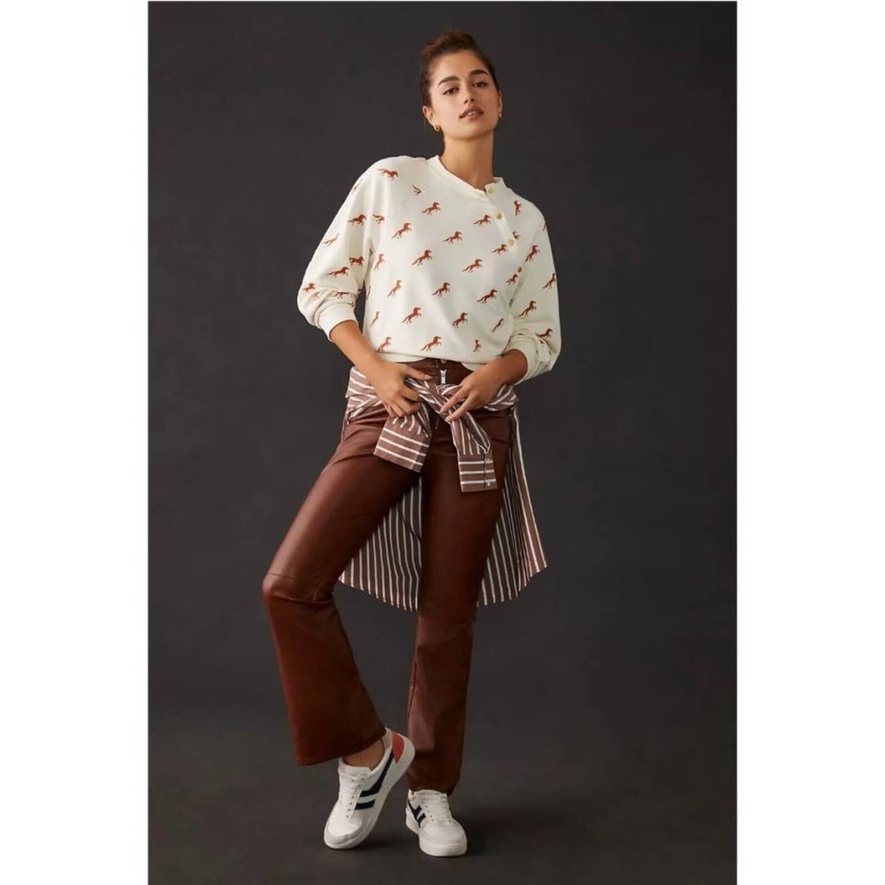 Anthropologie Cream Sweatshirt with Brown Horse Print - Picture 3 of 11